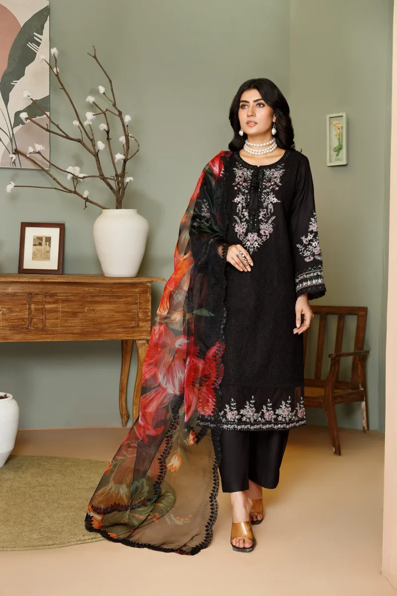 BLACK CHICKEN KARI 3PC EMBROIDERED WINTER DRESS 60 OFF