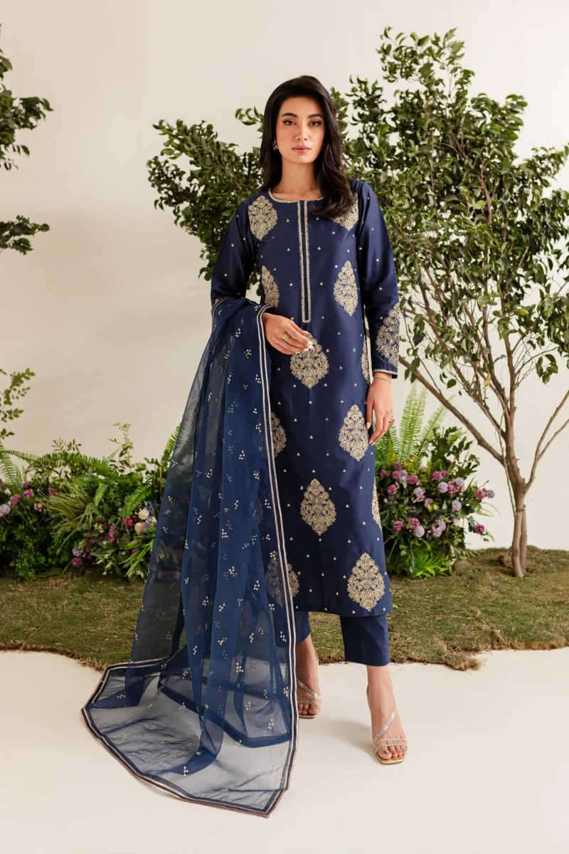 BLUE IMPERIAL EMBROIDERED WINTER DRESS 3PC FLAT 60OFF